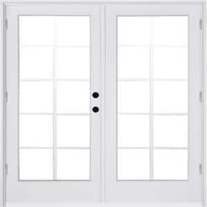 60 in. x 80 in. Fiberglass Smooth White Left-Hand Outswing Hinged Patio Door with 10-Lite GBG