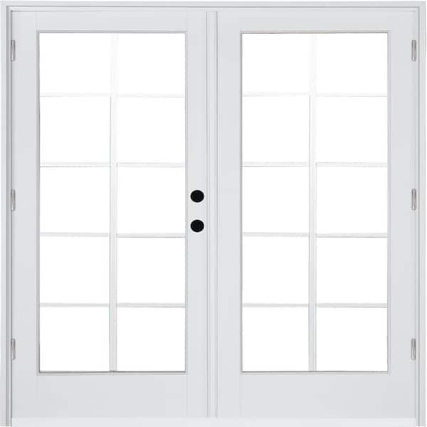 MP Doors 60 in. x 80 in. Fiberglass Smooth White Left-Hand Outswing Hinged Patio Door with 10-Lite GBG