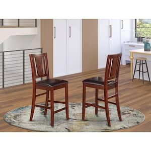 Mahogany Faux Leather Upholstered Wooden Chairs With Cushion, (Set of 2)