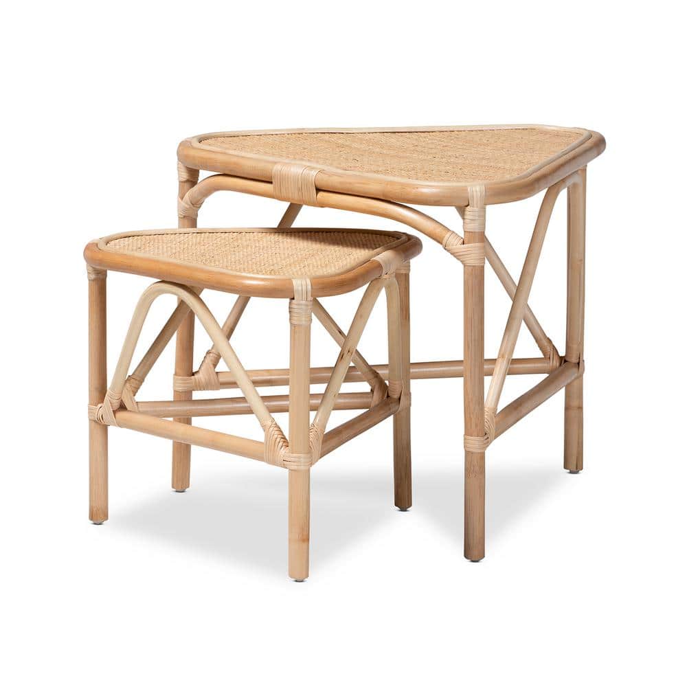 Jayden Natural Brown Rattan 2-Piece Nesting End Table Set