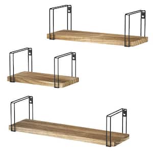 4.9 in. x 17 in. x 4.2 in. Light Brown Wood Floating Decorative Wall Shelves with Metal Brackets (Set of 3)