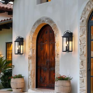 Silos 3-Light 22.5 in. Large Black Outdoor Wall Lantern Light