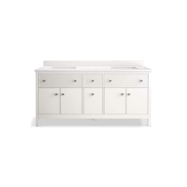 KOHLER Malin By Studio McGee 72 in. Bathroom Vanity Cabinet in White With Sinks And Quartz Top