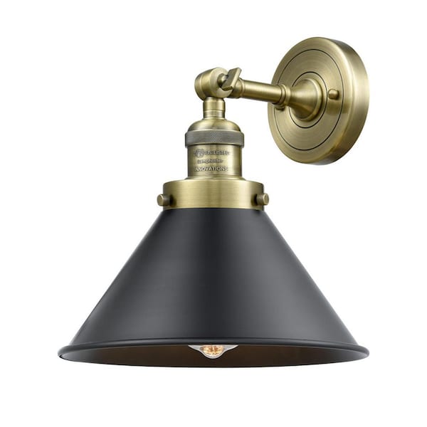 Innovations Briarcliff 1-Light Matte Black, Antique Brass Wall Sconce with Black Metal Shade
