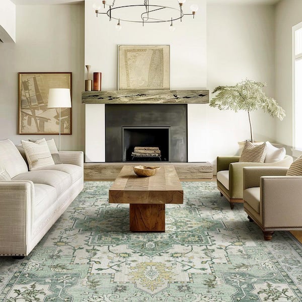 Limlok Medallion Green 8 ft. x 10 ft. Persian Area Rug AR1005-LS