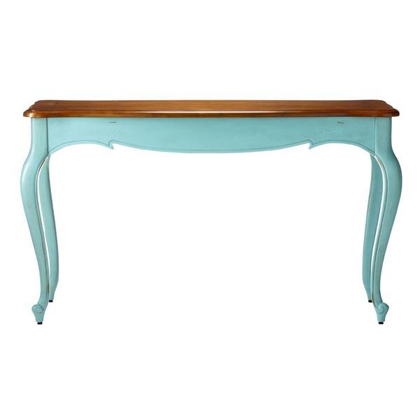 Unbranded 54 in. W Provence Blue Console Table with Chestnut Top