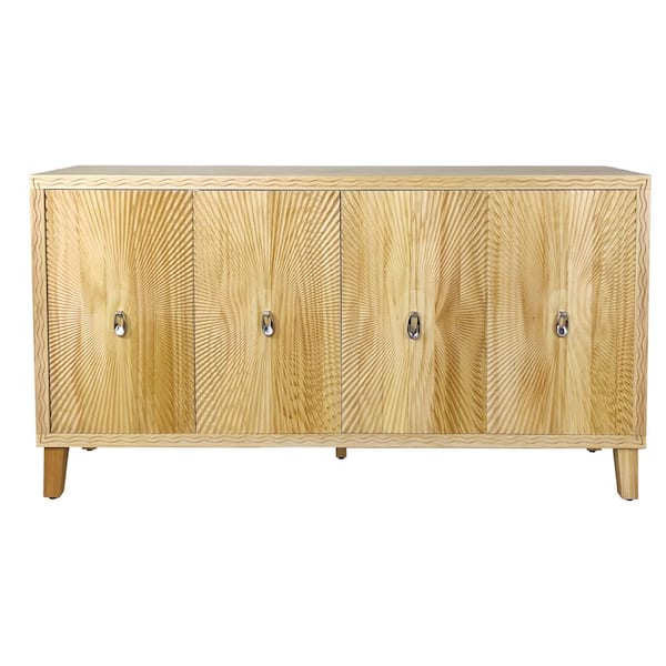 59.84 in. W x 15.75 in. D x 31.89 in. H Natural Brown Linen Cabinet with 4-Door, Adjustable Shelves