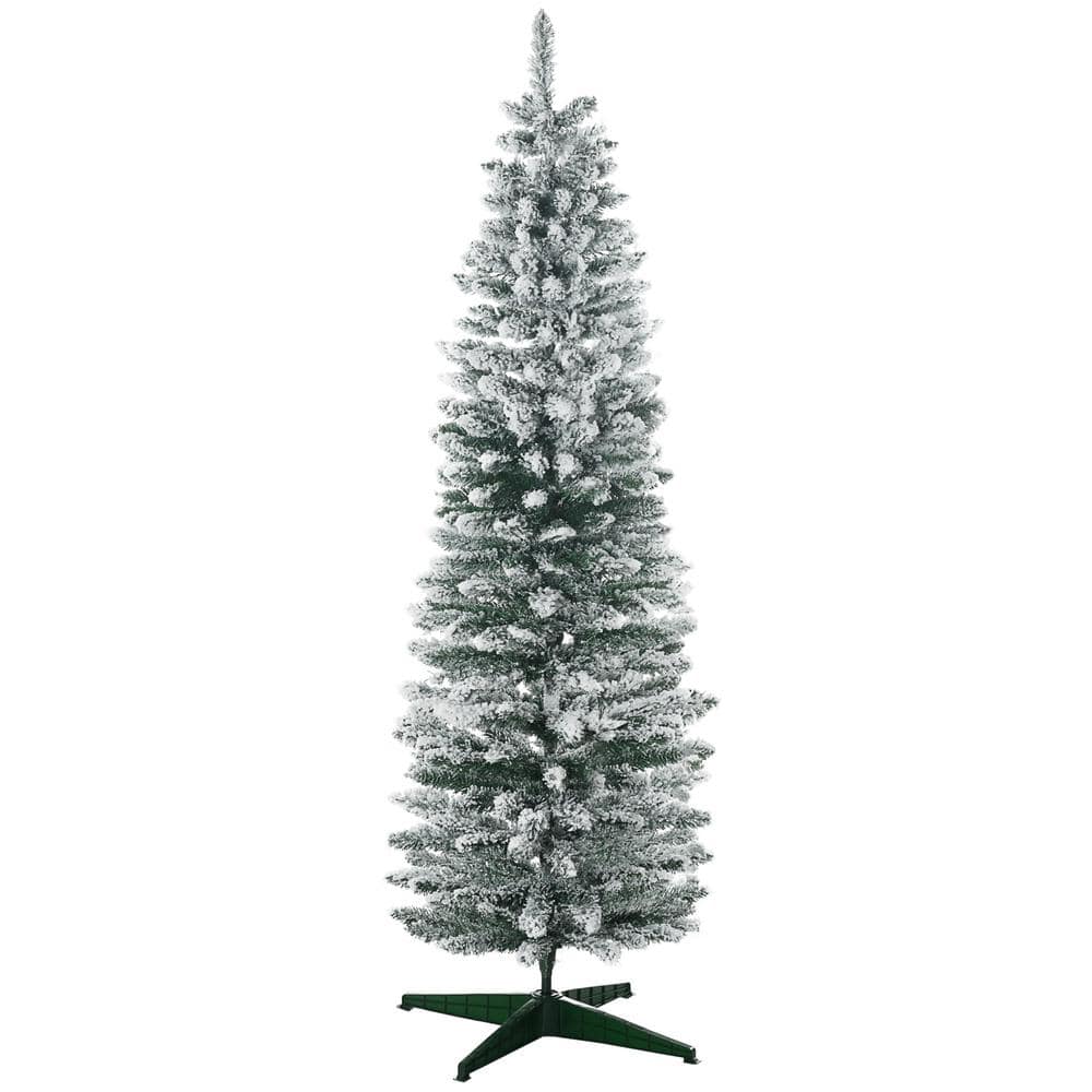 HOMCOM 6  Snow Flocked Artificial Christmas Tree Slim Xmas Tree with Stand