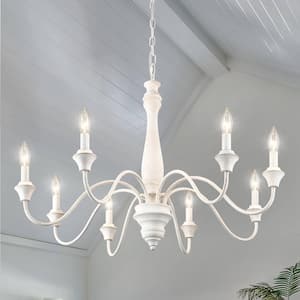 8-Light Distressed White Classic Linear Candle Style Chandelier with no bulbs included