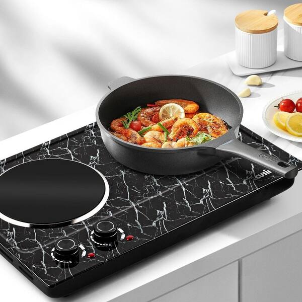 Elexnux 2-Burner 7.1 in. Black Electric Hot Plate with Durable