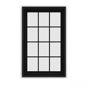 36 in. x 48 in. V-4500 Series Black FiniShield Vinyl Right-Handed Casement Window with Colonial Grids/Grilles
