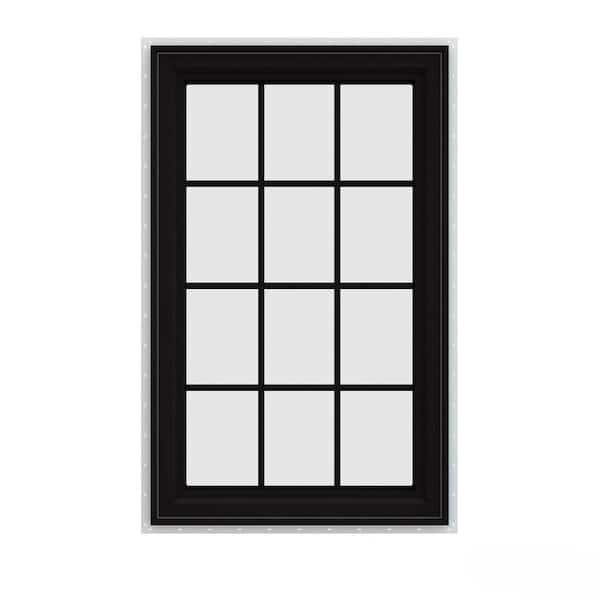 JELD-WEN 36 in. x 48 in. V-4500 Series Black FiniShield Vinyl Right-Handed Casement Window with Colonial Grids/Grilles