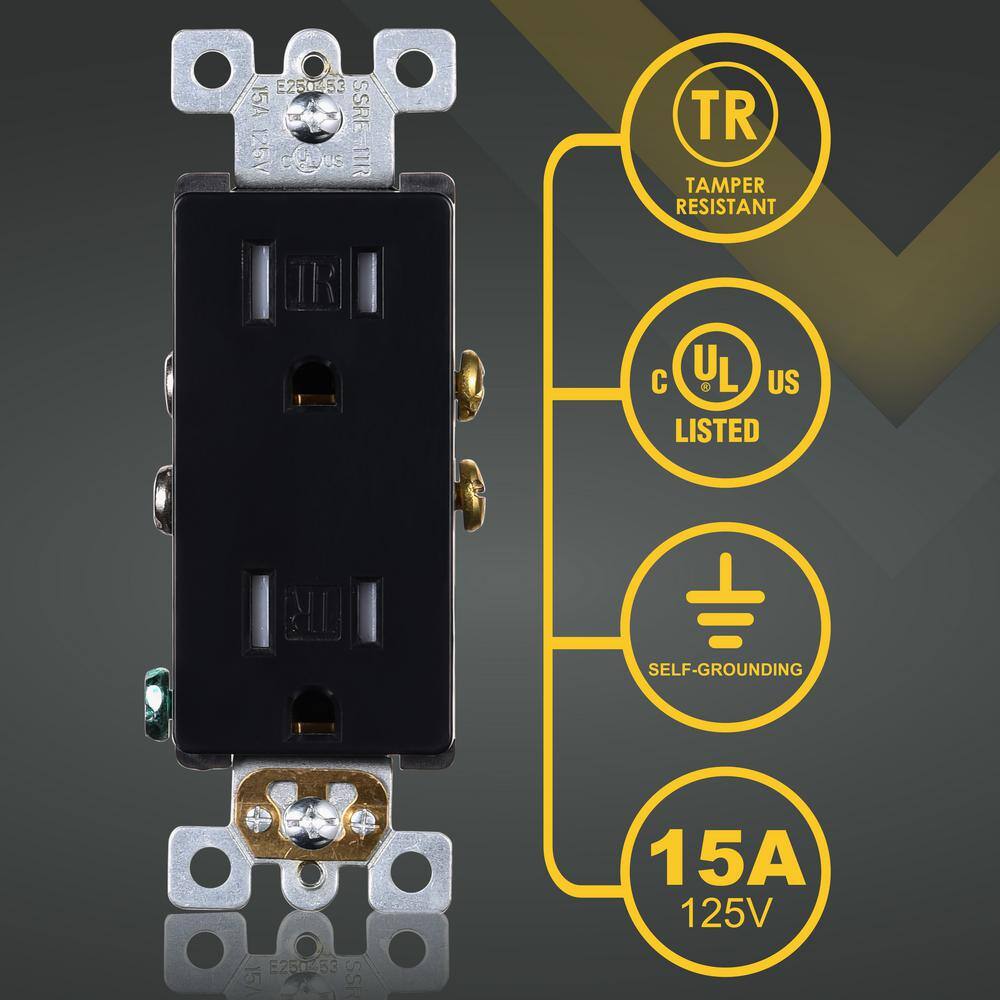 Black Tamper Resistant Duplex Outlet with Wall Plate