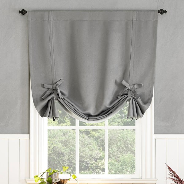 Sun Zero Gavin Energy Saving Gray Polyester 40 in. W x 63 in. L Rod Pocket Tie-Up Balloon Shade Blackout Curtain (Single Panel)