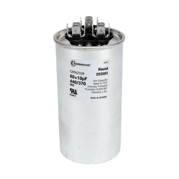 Cambridge 2.17 in. x 2.17 in. x 4.13 in. Aluminum 60 Plus 10 MFD, 440-Volt/370-Volt Dual Round Run Capacitor (1-Pack)