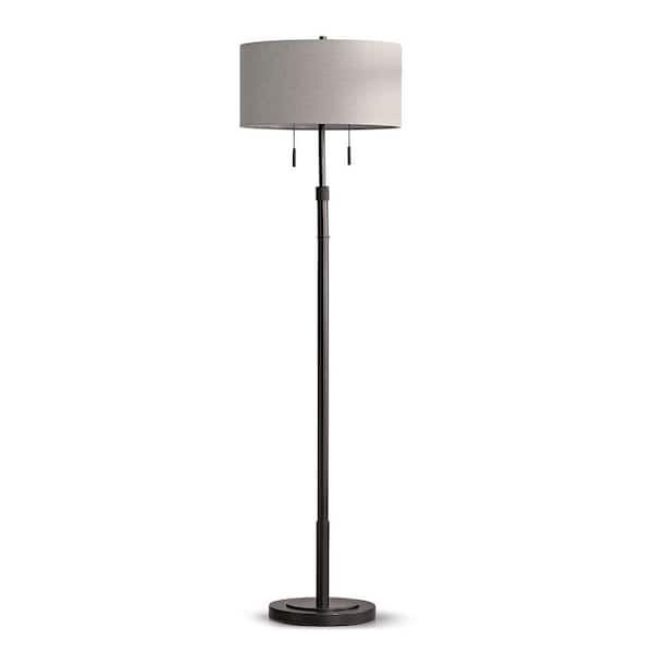 HomeGlam Grande 68 in. Dark Bronze 2-Lights Adjustable Height Standard Floor Lamp with Drum Tan Shade