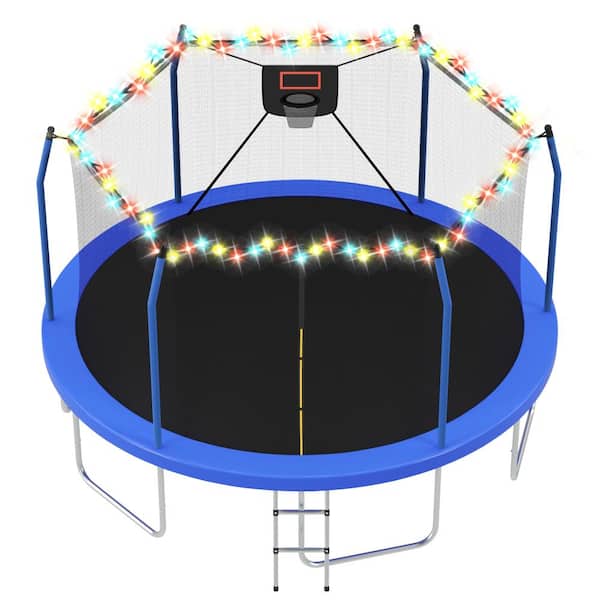Blue Steel Outdoor 16 FT Trampoline with Lights and Basketball Hoop for Kids and Adults