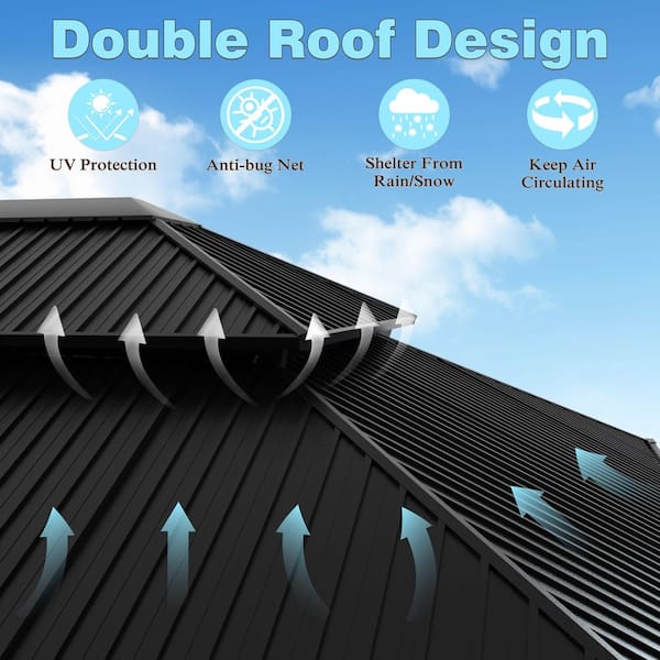 20 ft. x 12 ft. Aluminum Double Hardtop Gazebo with Textilene Netting