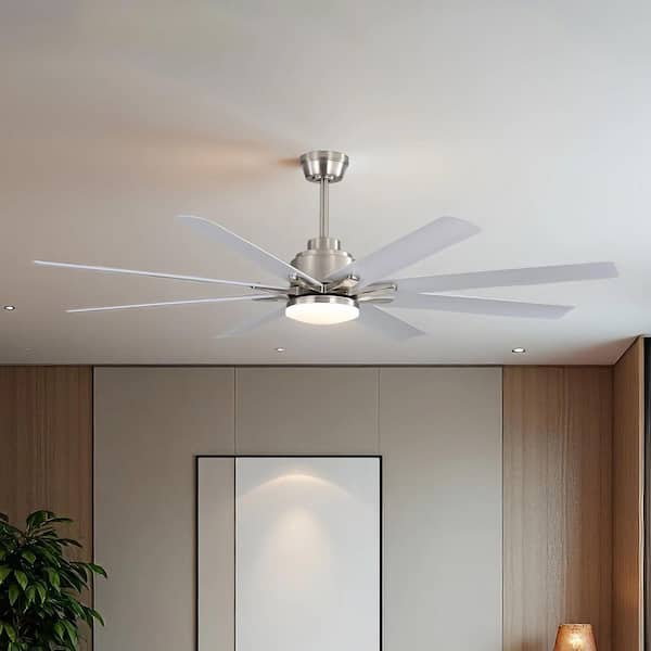 MODERN HABITAT 66 in. Integrated LED Indoor Downrod Mount Chrome/White Standard Ceiling Fan with Dimmable Light, Remote 6-Speed