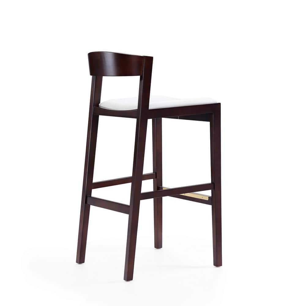 Klismos Ivory and Dark Walnut Wood Barstools with Faux Leather Seats, Set of 2
