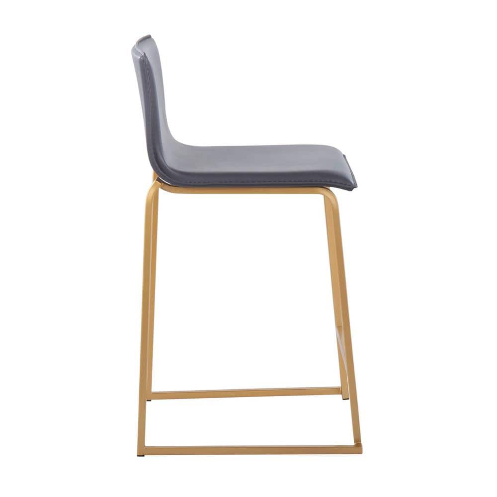 Elegance Gold Metal & Grey Faux Leather Counter Stools - Set of 2
