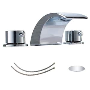 8 in. Widespread Waterfall Double-Handle Bathroom Faucet with Pop Up Drain and Led Light in Chrome