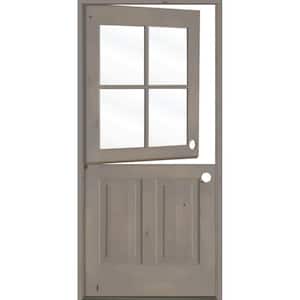 32 in. x 80 in. Farmhouse Knotty Alder Left-Hand/Inswing 4-Lite Clear Glass Grey Stain Dutch Wood Prehung Front Door