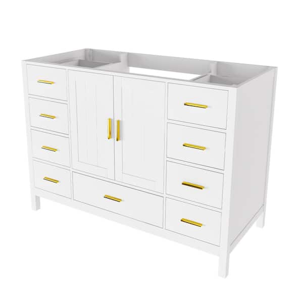48 in. W x 21.6 in. D x 34.2 in. H Bathroom Vanity Base Cabinet with 2 Soft-Close Doors and 9 Drawers, White