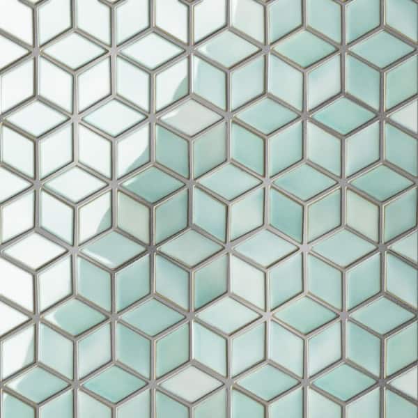 Hudson Rhombus Mint Green 10 in. x 12 in. Porcelain Floor and Wall Mosaic Tile (8.56 sq. ft. /Case)