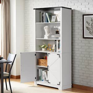 White 70.86 in. H Display Cabinet with 3-Layer 2-Door with Double Z Pattern Modern Style