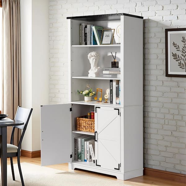 Karl home White 70.86 in. H Display Cabinet with 3-Layer 2-Door with Double Z Pattern Modern Style