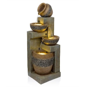 4-Tier Pots with Stones Fountain with LED Lights