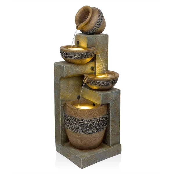 Alpine Corporation 4-Tier Pots with Stones Fountain with LED Lights ...