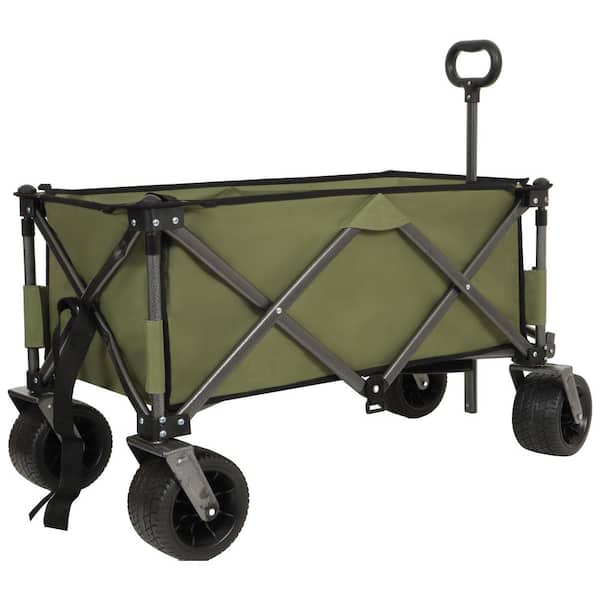 16 cu. ft. Amy Green Oxford Fabric Garden Cart, Folding Wagon with Telescopic Handle for Garden Camping Shopping Beach