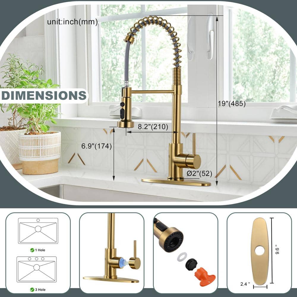 Gold Stainless Steel Pull Down Kitchen Faucet with Spray