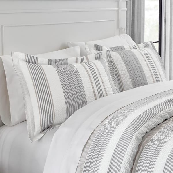 Arden 3-Piece White and Gray Textured Stripe Comforter Set