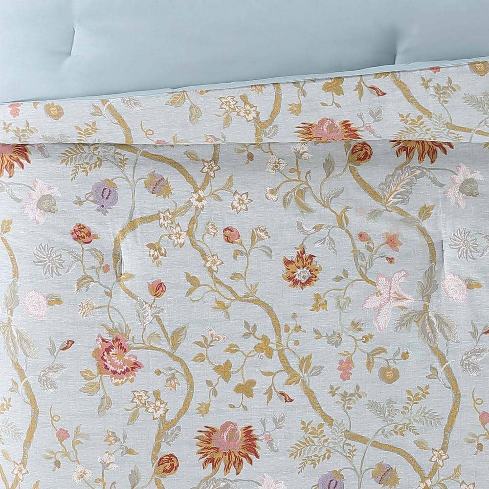 Blue Floral Twin XL Reversible Microfiber Comforter Set
