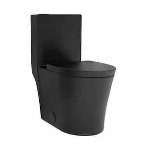 1-Piece 1.1/1.60 GPF Powerful Flush Elongated Toilet in Matte Black, Seat Included