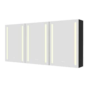 60 in. W x 30 in. H Rectangular LED Medicine Cabinet Black Tri-view Aluminum Surface Mount 3-color Dimmable with Mirror