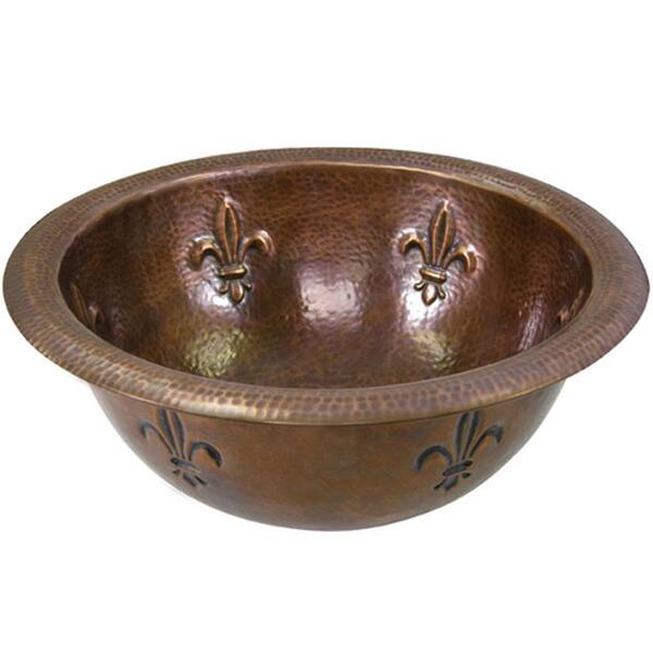 HOUZER Hammerwerks Fleur Di Lis Drop-In Copper Lavatory Sink in Antique Copper