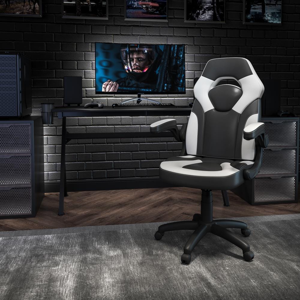 White/Black X10 High-Back Leather Soft Gaming Chair with Headrest and Flip-Up Arms,Ergonomic Racing Style Computer Chair