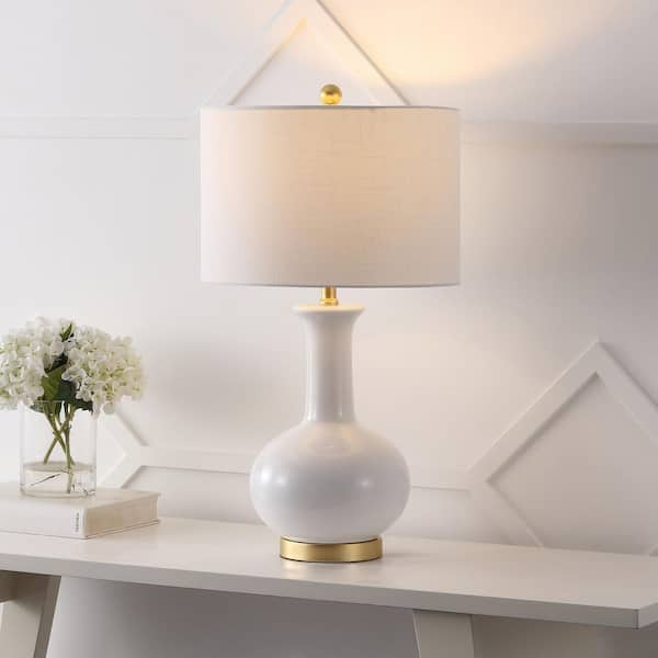 Brussels 27 in. White/Brass Ceramic/Metal LED Table Lamp