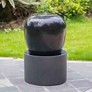 32 in. Cement Urn Fountain Tranquility Lawn Water Feature for Backyard and Garden Black