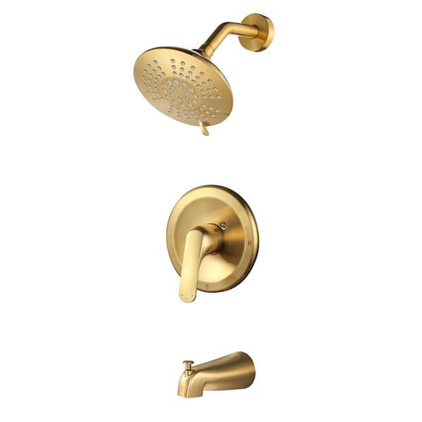 ARCORA Round Single Handle 5 Patterns-Spray Shower Faucet 1.6 GPM with High Pressure Fixed Shower Head in Brushed Gold