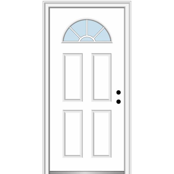 MMI Door 30 in. x 80 in. Left-Hand Inswing 1/4-Lite Clear 4-Panel Classic Primed Fiberglass Smooth Prehung Front Door