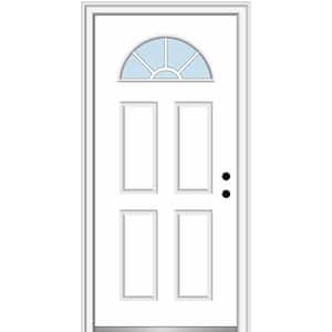 30 in. x 80 in. Left-Hand Inswing Fan-Lite Clear 4-Panel Primed Fiberglass Smooth Prehung Front Door on 6-9/16 in. Frame