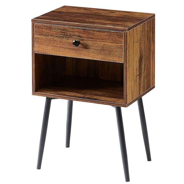 VECELO Nightstand Industrial End Table Accent Furniture with 1Open