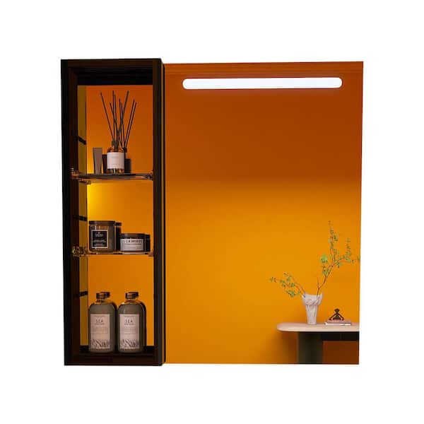 JimsMaison 30 in. W x 30 in. H Square Black Aluminum Surface Mount Medicine Cabinet with Mirror and Open Left Shelves