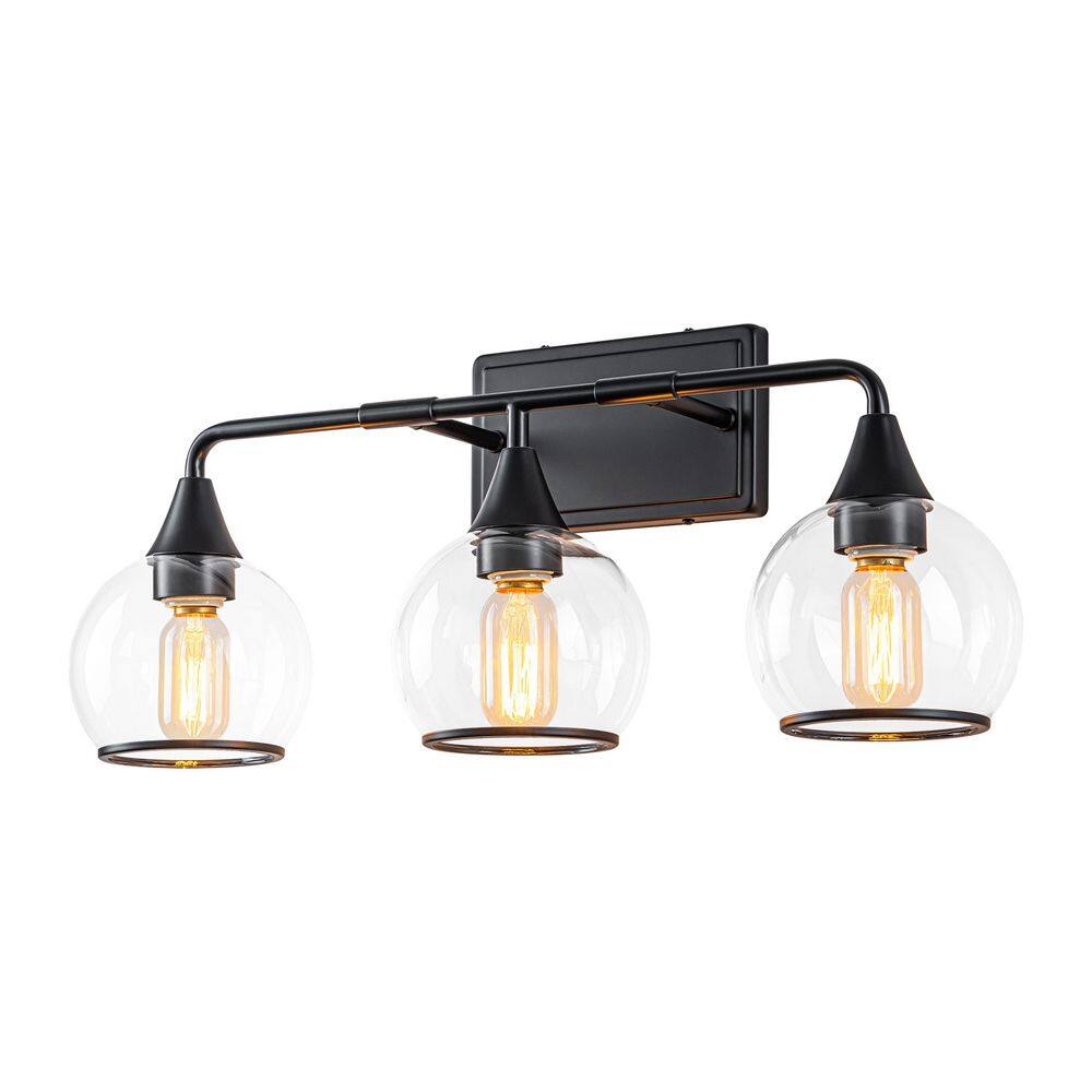 24 in. Modern 3-Light Black Bathroom Vanity Light Fixture with Clear Glass Shades,Wall Sconce for Mirror,Bedroom,Hallway price history on PriceWatchPro