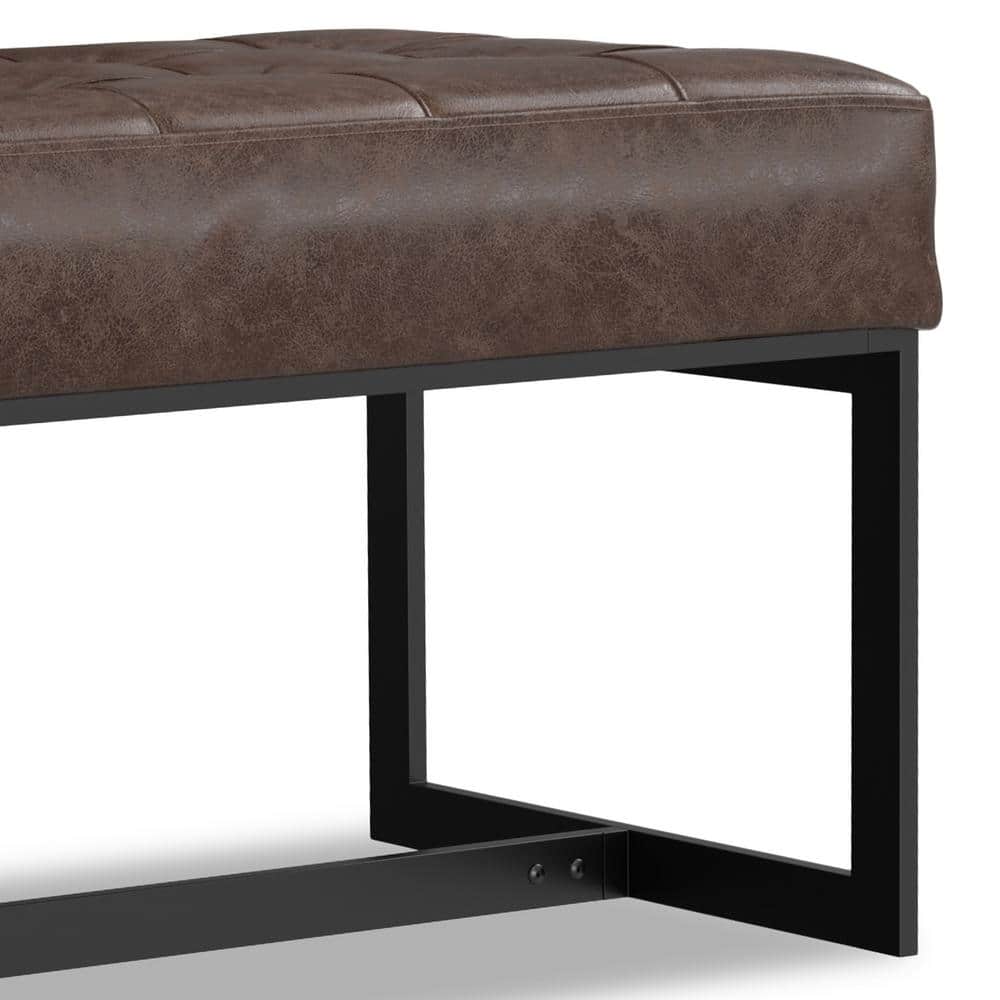Penelope 56" Brown Faux Leather Metal Frame Ottoman Bench